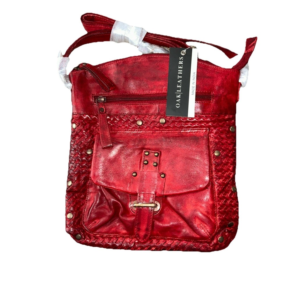 Oak Leathers Red Cross Body Hand Bag Womens Leather
